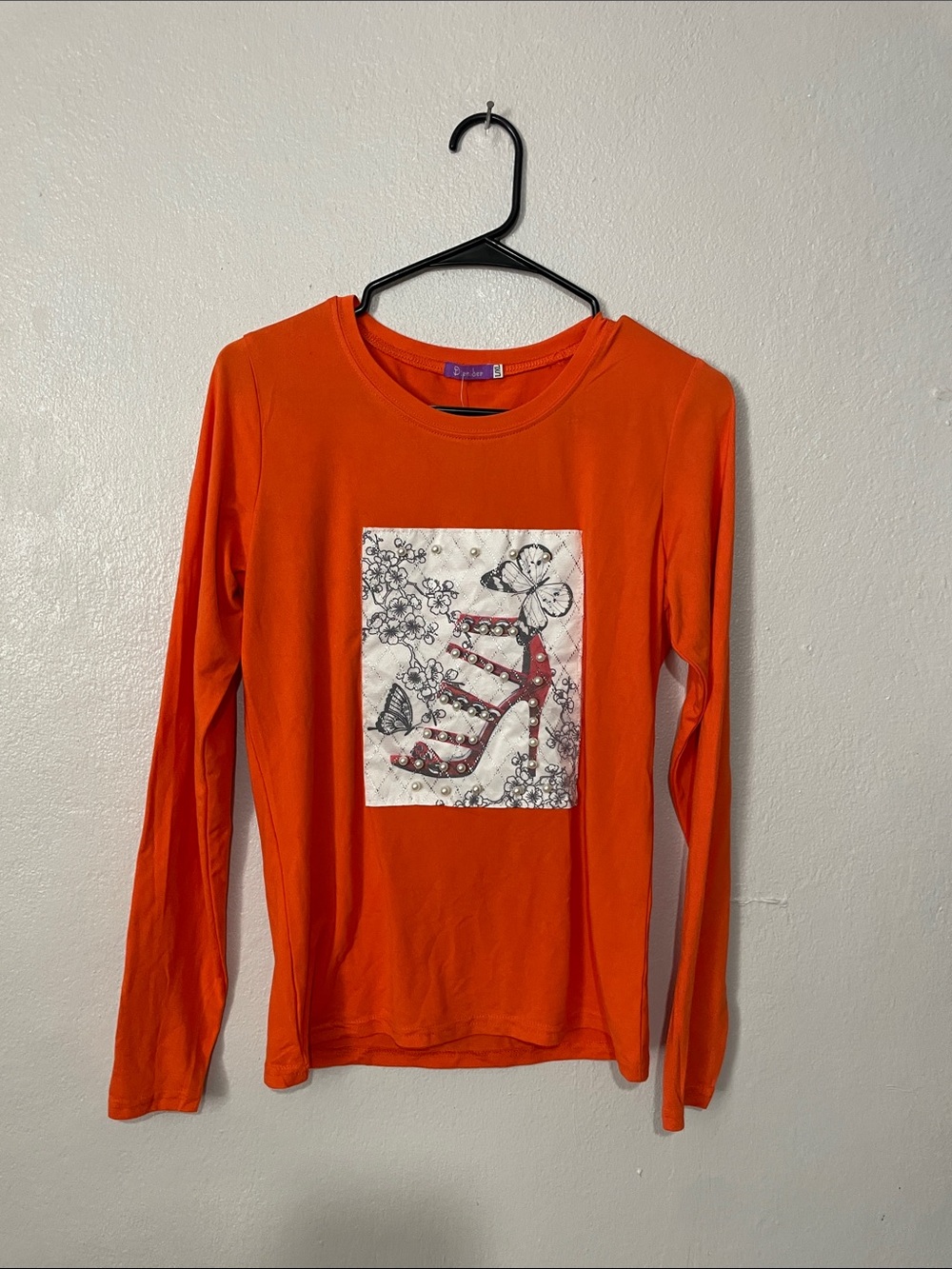 Girls' Bright Orange Long-Sleeve Graphic Tee - Shoe & Butterfly
